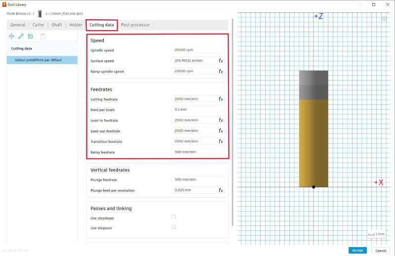 tool param cutting data